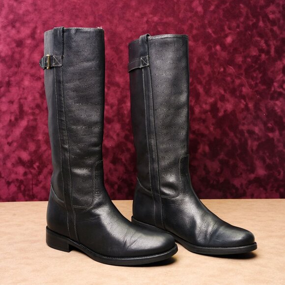 JCrew Women Vintage 90s Retro Black Leather Riding Equestrian Boots sz 9 - Picture 1 of 10